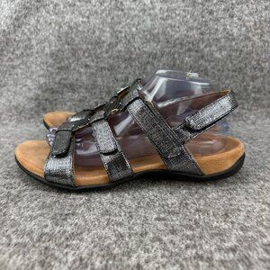 ✅ Womens 9 Vionic Amber Back-Strap Sandals Black Metallic linen Orthotic Support